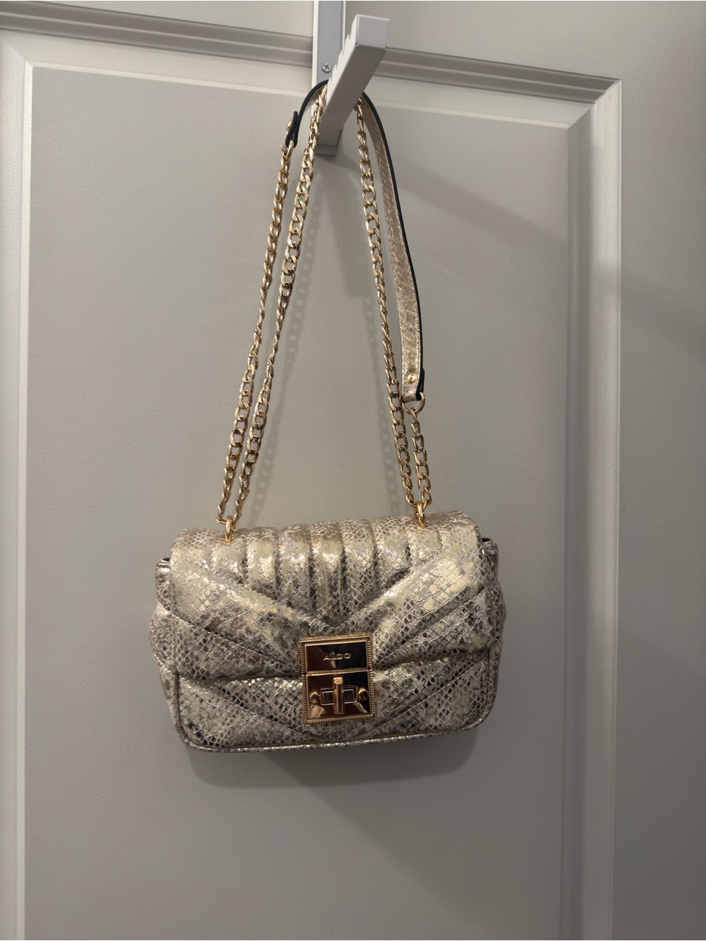 Aldo Metallic Gold Quilted Snake-Texture Crossbody